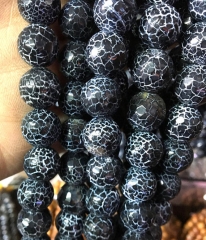 2strands 4-16mm black Agate bead round ball disco faceted black cracked jewelry making