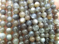 High quality 4 6 8 10 12mm full strand Natural sunestone gems Round Ball ivory white dark grey flash