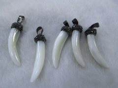 20pcs 40mm mop shell bead,micro pave crystal ,hematite pendant leaf horn sharp handmade pendant