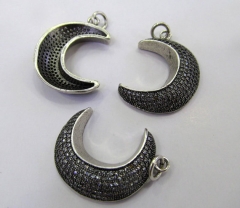 AAA 6pcs 20-30mm Micro Pave set cubic zirconia beads diamond moon horn gunmetal charm connector earrings pendant
