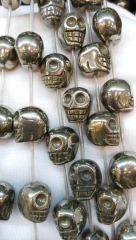 high quality genuine Raw pyrite stone skull skeleton carved iron gold jewelry pyrite bead 8 10 12 14