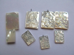 Double Drilled 25pcs 8charm11-15charm20mm Genuine MOP Shell ,Carved Ablong Rectangle Virgin Jesus Wh