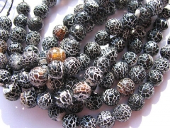 5strands black Agate gemstone 4-16mm high quality round ball faceted black cracket cracked pink yell