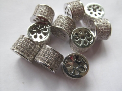 12pcs 9-14mm Micro Pave Cubic Zirconia Gunmetal Beads Spacer Beads Drum Tube Column Cubic Zirconia Pave Bead connector beads