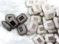 6pcs 15x22mm CZ Micro Pave Diamond Cubic Zirconia rectangle crystal spacer beads gunmetal silver cha