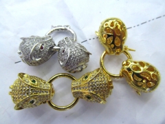 24K gold jewelry clasp & Hooks Micro Pave set cubic zirconia ,Leopard Head Beads gunemtal silver ros