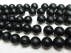 Wholesale 10 12 14 16mm full strand Tibetant Agate Gem Round Ball Carved Matte Gemstone Black jet Be