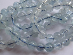 AA grade 4-10mm full strand Genuine Aquamarine Beryl gemstone transparent Round Ball Blue beads