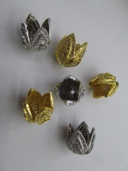 Assortment Crown Cap Brass Florial Tulip Caps Finding,Cubuic Zirconia Pave Copper Cap 12pcs 9-13mm