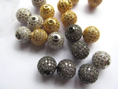 Free ship--12pcs 6-16mm Cubic Zirconia Micro Pave Brass Connector ,European Bead,Rourn Ball silver g