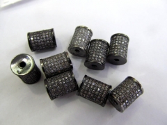 free ship--12pcs 10x12mm Micro Pave Cubic Zirconia Gunmetal Beads Spacer Beads Drum Tube Column Cubi