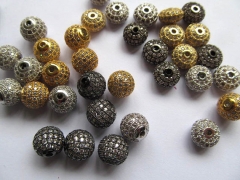 Free ship--12pcs 6-16mm Cubic Zirconia Micro Pave Brass Connector ,European Bead,Rourn Ball silver g