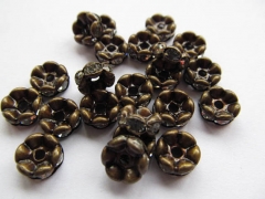 20%off--100pcs 6-12mm rondelle crystal rhinestone spacer tone,bronze green flower curved ,brown brow