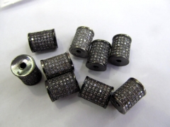 free ship--40pcs 10x12mm Micro Pave Cubic Zirconia Gunmetal Beads Spacer Beads Drum Tube Column Cubic Zirconia Pave Bead connect