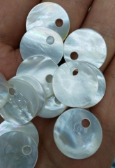 Double Drilled--Genuine MOP Shell , round,roundel coin disc white beads 12pcs 16 20mm