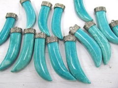 60mm 2pcs turquoise Horn Pendant Brass European Bead spikes Sharp black turquoise blue bead