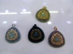 Handmade Eyes Micro Crystal Pave Diamond Pendant gunmetal Jewelry Focal Triangle Round Disc Evil Jew