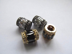 12pcs 10x15mm Micro Pave Diamond Cubic Zicronia Drum Tube Black jet gunmtal Connector beads