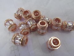 12pcs 10x15mm 24K Gold Micro Pave CZ --Micro Pave CZ Pandora Large Hole Column beads Rose Gold Gunmm