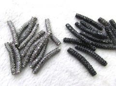 Wholesale 50pcs 6x30mm Micro Pave Crystal Rhinestone Sideway Tube Bracelet Connector - Curve Pave Ba