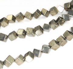 12mm Iron Pyrite Gemstone Diagonal Square Cube Loose Beads 15.5 inch Full Strand (90190656-352)