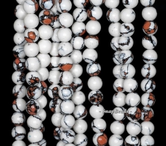 8mm Matrix Turquoise Gemstone White Orange Round 8mm Loose Beads 15.5 inch Full Strand (90146434-214)