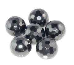 24mm Black Jet Gemstone Organic Micro Faceted Round Loose Beads 6 Beads (90186936-887)