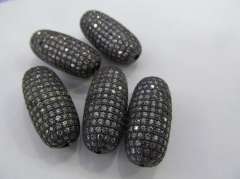 6pcs 25x11mm Handmade Micro Pave Diamond Pendant gunmetal Jewelry Drum Barrel Rice Jewelry beads