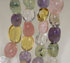 24x14-12x10mm Amethyst Prehnite Rose Smoky Lemon Rock Crystal Mix Quartz Gemstone Nugget Loose Beads 16 inch Full Strand (901910