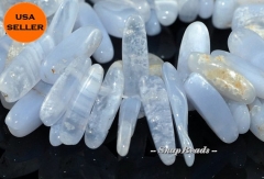 Chalcedony Blue Lace Agate Gemstones Pebble Sticks Chips 23X8MM Loose Beads 8 inch Half Strand (90108513-106)