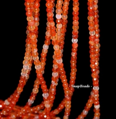 3mm Carnelian Red Agate Gemstone Orange Red Faceted Round 3mm Loose Beads 16 inch Full Strand (90148175-170-E)