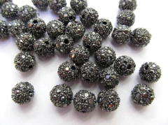 wholesale 50cs 8-12mm Bling Micro Pave Crysta Shamballa Ball beads, Micro Pave Hematite Gold Findings Charm, Round Ball Spacer