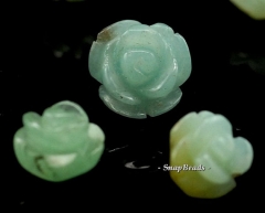 8x6mm Aqua Amazonite Gemstone Carved Rose Flower 8x6mm Loose Beads 10 Beads (90189989-92)