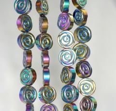 10mm Titanium Rainbow Hematite Gemstone Rose Flower Carved Loose Beads 16 inch Full Strand (90185602-842)