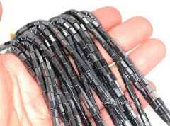 Noir Black Hematite Gemstone Black Hexagon Tube 5x3mm Loose Beads 16 inch Full Strand (90147077-340)