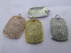 6pcs 16-30mm Micro Pave Diamond 24K Gold Rhodium Rectangle Ablong Findings Rectangle Pendant