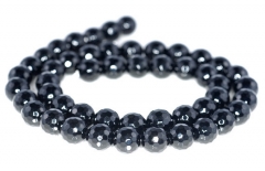 10mm Noir Black Agate Onyx Gemstone Black Micro Faceted Round Loose Beads 7.5 inch Half Strand (90182767-115)