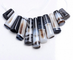 Black Striped Agate Gemstone Black White 40x10MM-15x10MM Loose Beads Graduated Set Stick 11 Beads (80001511-89)