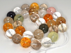 14mm Citrine Prehnite Smoky Rock Crystal Mix Quartz Gemstone Round Loose Beads 7.5 inch Half Strand (90191182-B28-548)