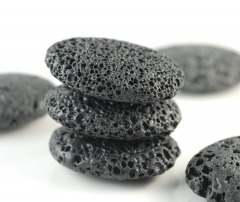 44x35mm Black Volcanic Basaltic Lava Gemstone Oval 44x35mm Loose Beads 10 inch (90186580-757)