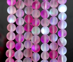 6mm Mystic Aura Quartz Gemstone Frosted Matte Titanium BI Pink Rainbow Round Loose Beads 15.5 inch Full Strand (90183992-361)