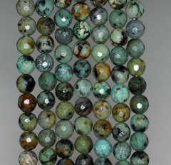 8mm African Turquoise Gemstone Green Brown Faceted Round 8mm Loose Beads 7.5 inch Half Strand (90183393-377)
