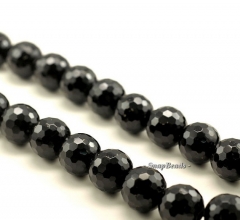 14mm Black Tourmaline Gemstone Micro Faceted Round Loose Beads 7.5 inch Half Strand (90191400-B8-515)