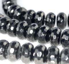 20x11mm Black Jet Gemstone Organic Micro Faceted Rondelle Loose Beads 8 inch Half Strand (90186880-884)