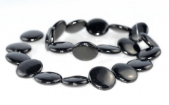 20mm Black Jet Gemstone Organic Flat Round Circle Loose Beads 8 inch Half Strand (90186872-883)