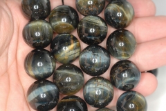 18mm Blue Tiger Eye Gemstone Hawk Eye Grade A Round 18mm Loose Beads 7 inch Half Strand (90186263-741)