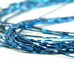 3x1mm Titanium Blue Hematite Gemstone Square Tube 3x1mm Loose Beads 15.5 inch Full Strand (90188635-335)
