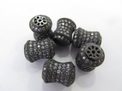 6pcs 10-16mm Top Quality Micro Pave Diamond Connector, Pave Diamond CZ Spacer Jewelry Rice Drum Carved Bead