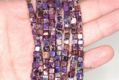 4mm Imperial Jasper Gemstone Grade AA Purple Square Cube 4mm Loose Beads 7.5 inch Half Strand (90186226-179)