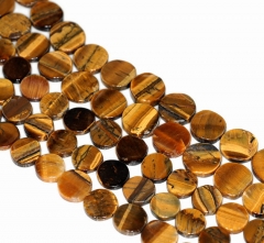 8x8-13x13mm Cognac Tiger Eye Gemstone Yellow Flat Round Nugget Loose Beads 14 inch Full Strand (90184976-898)